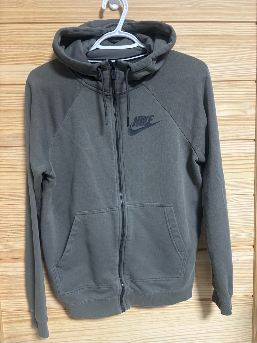 Nike Olive Green Full-Zip Hoodie with Red Tag